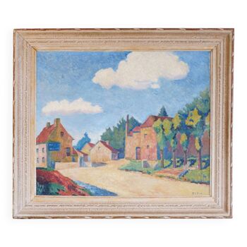 Le hameau, huile sur toile signée Bodon.