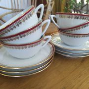 6 Pillivuyt pink and gold porcelain coffee cups