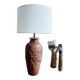 Lampe terre cuite, câble tissu neuf, abat-jour coton