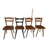 Set of 4 mismatched vintage chairs compass legs