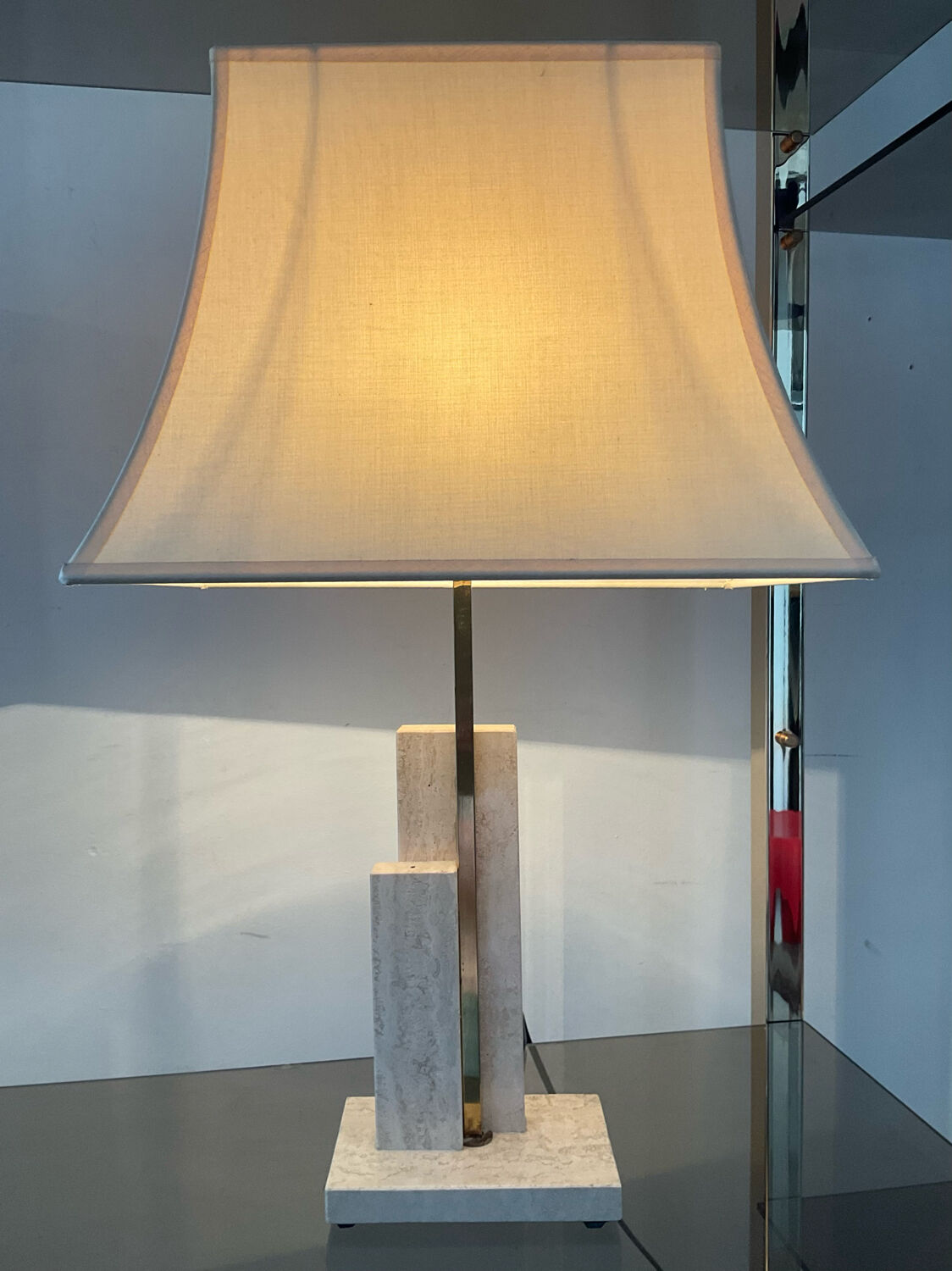 Travertine and brass lamp from the 70s