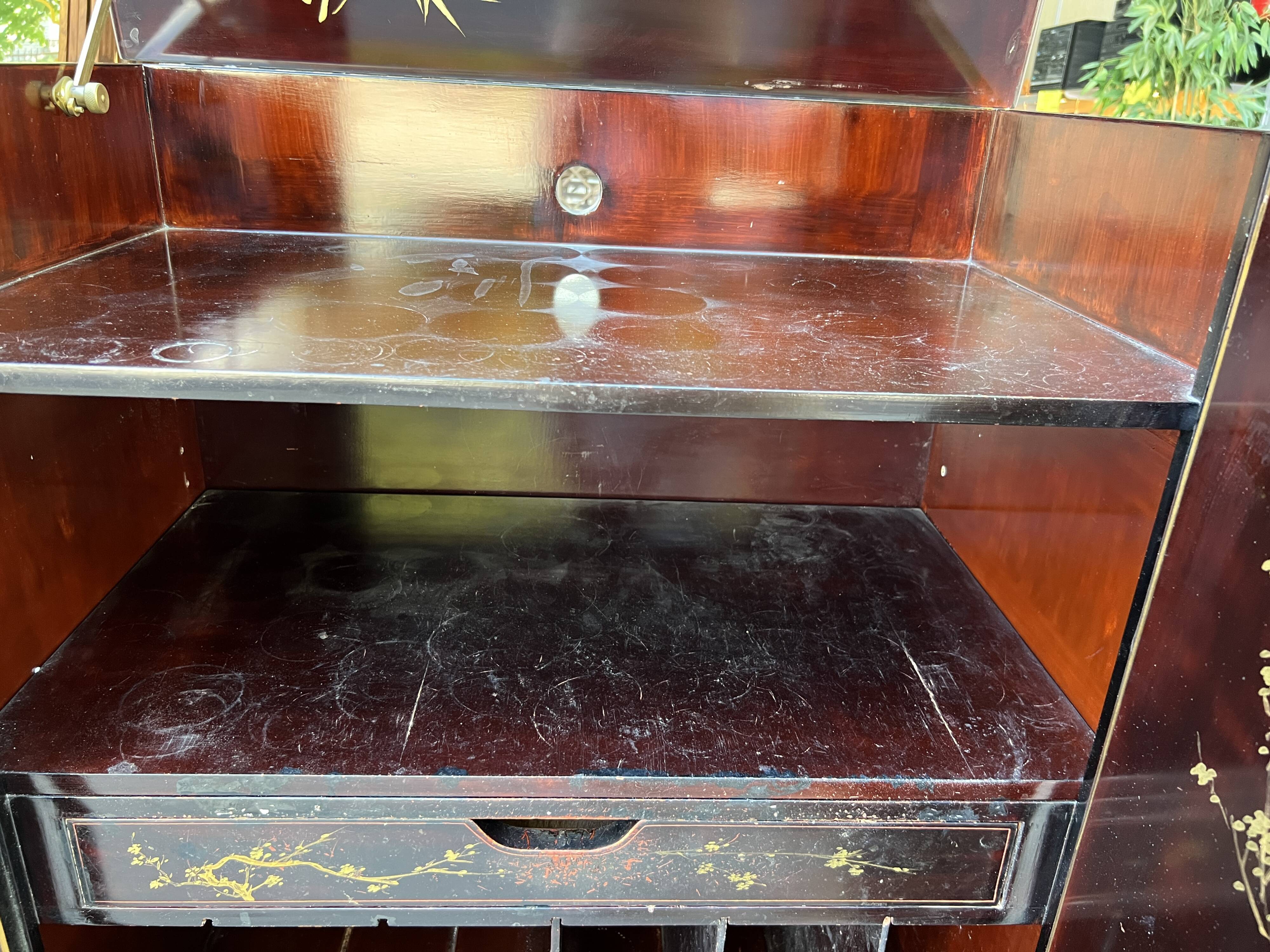 Asian turntable/vinyl cabinet in lacquered wood