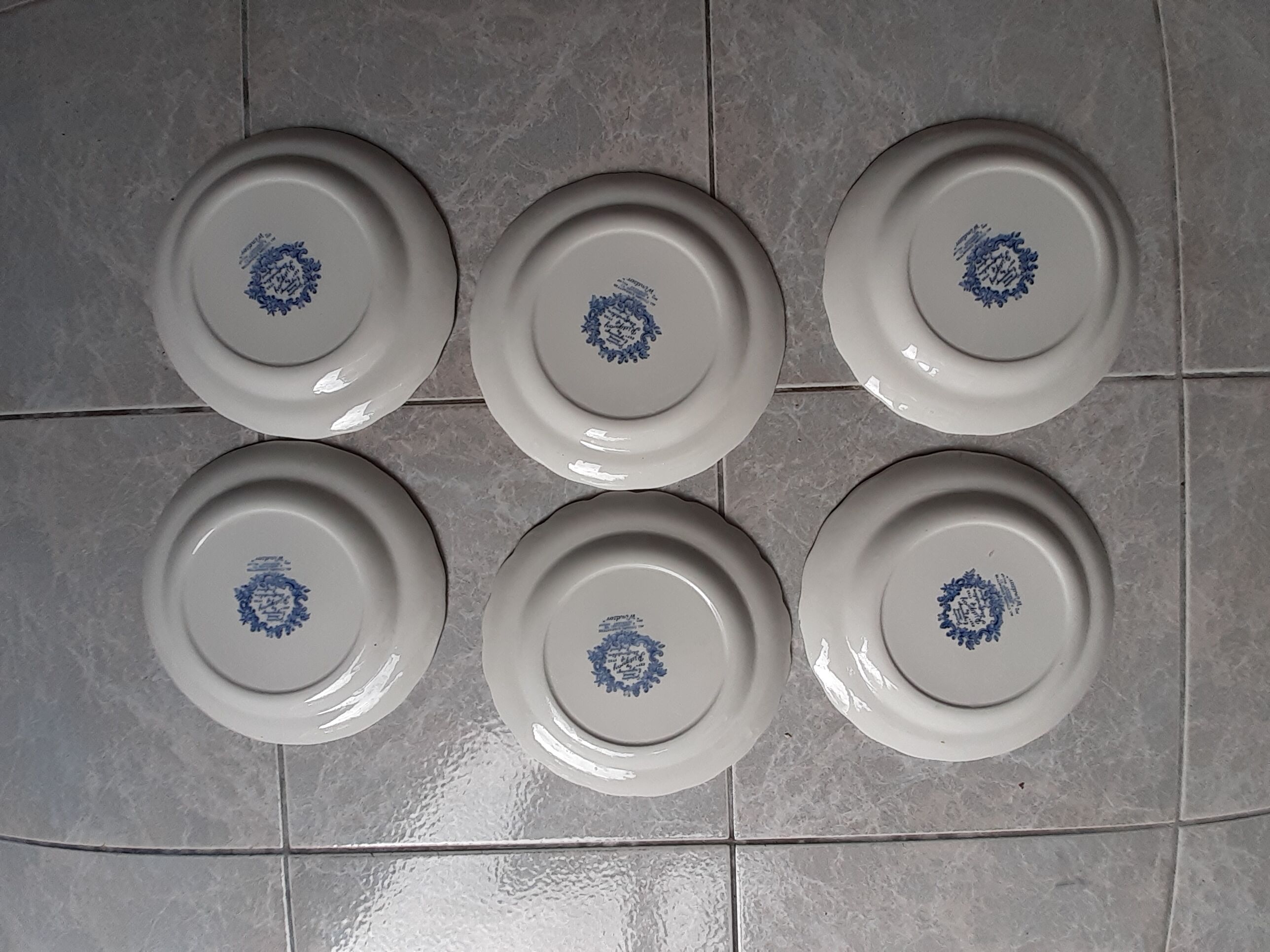 6 Plates dessert service Ridgway Windsor Staffordshire blue décor