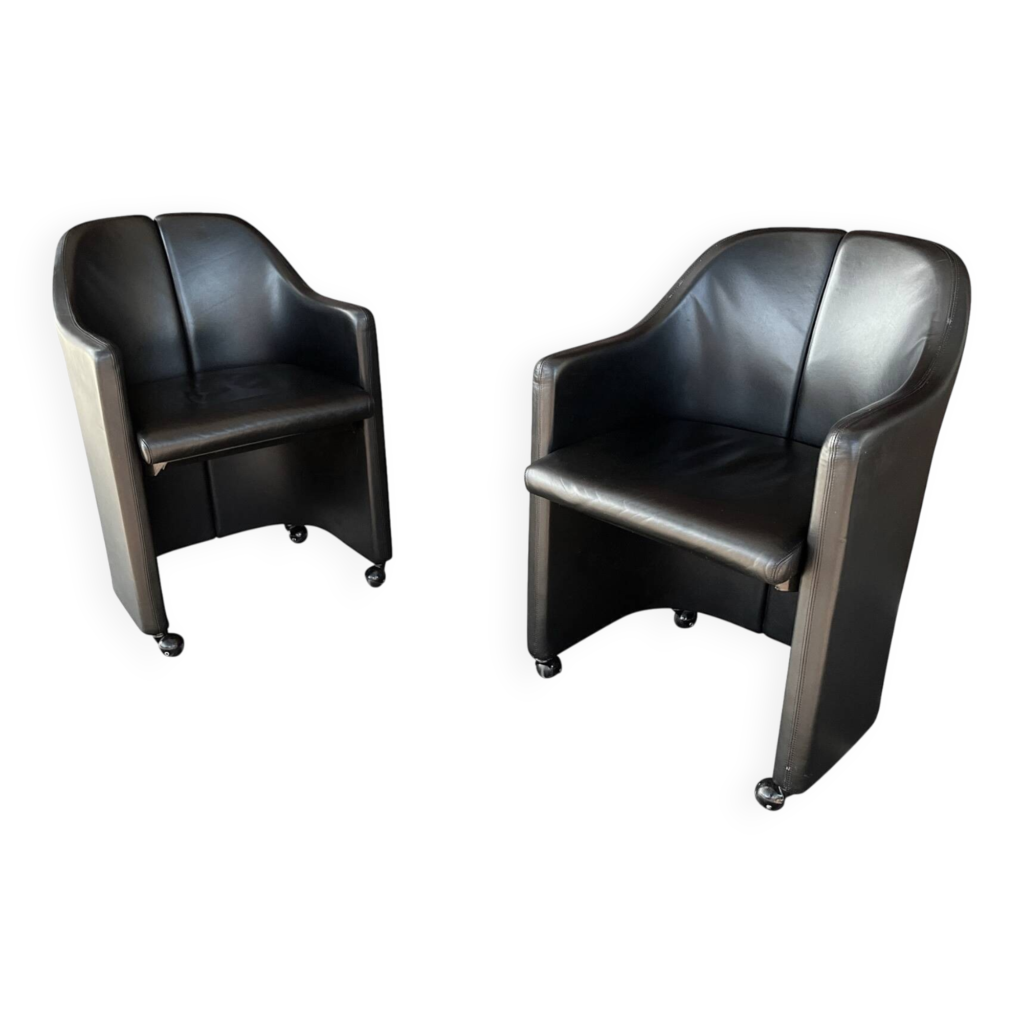 Pair of “S142” armchairs by Eugenio Gerli for Tecno – black leather
