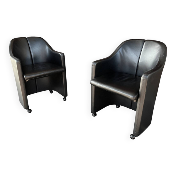 Paire de fauteuils “S142” par Eugenio Gerli pour Tecno – cuir noir