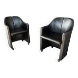 Pair of “S142” armchairs by Eugenio Gerli for Tecno – black leather