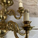 Large Pair of Dutch Style 5-Branch Wall Lights in Brass, Gilded Bronze, 19th Century