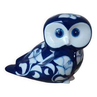 Statuette chouette Villeroy & Boch Gallo en porcelaine bleue cobalt vintage