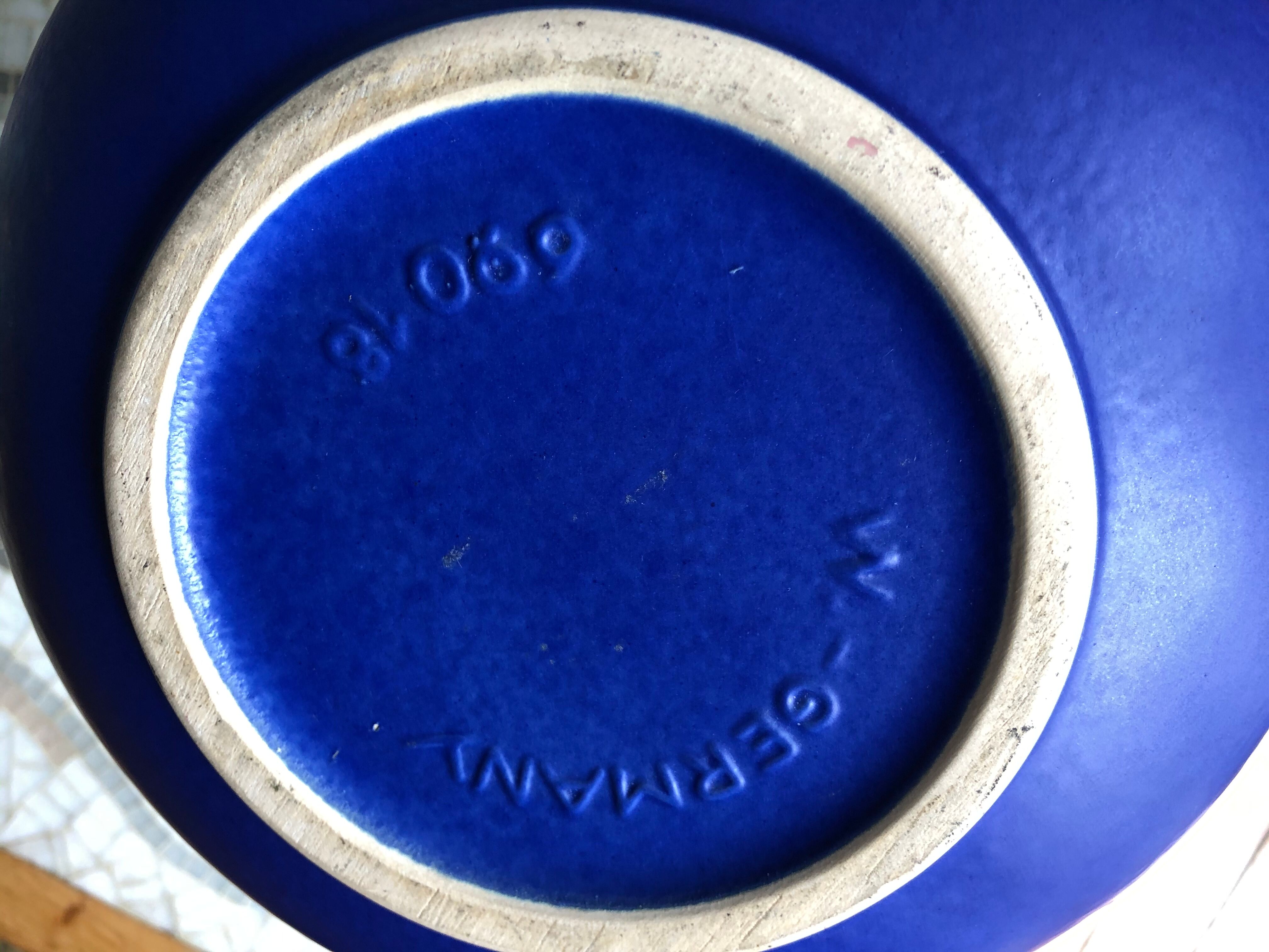 Overseas blue ceramic ball vase around 1960