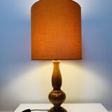 Turned wood lamp with orange shade, 1970s.