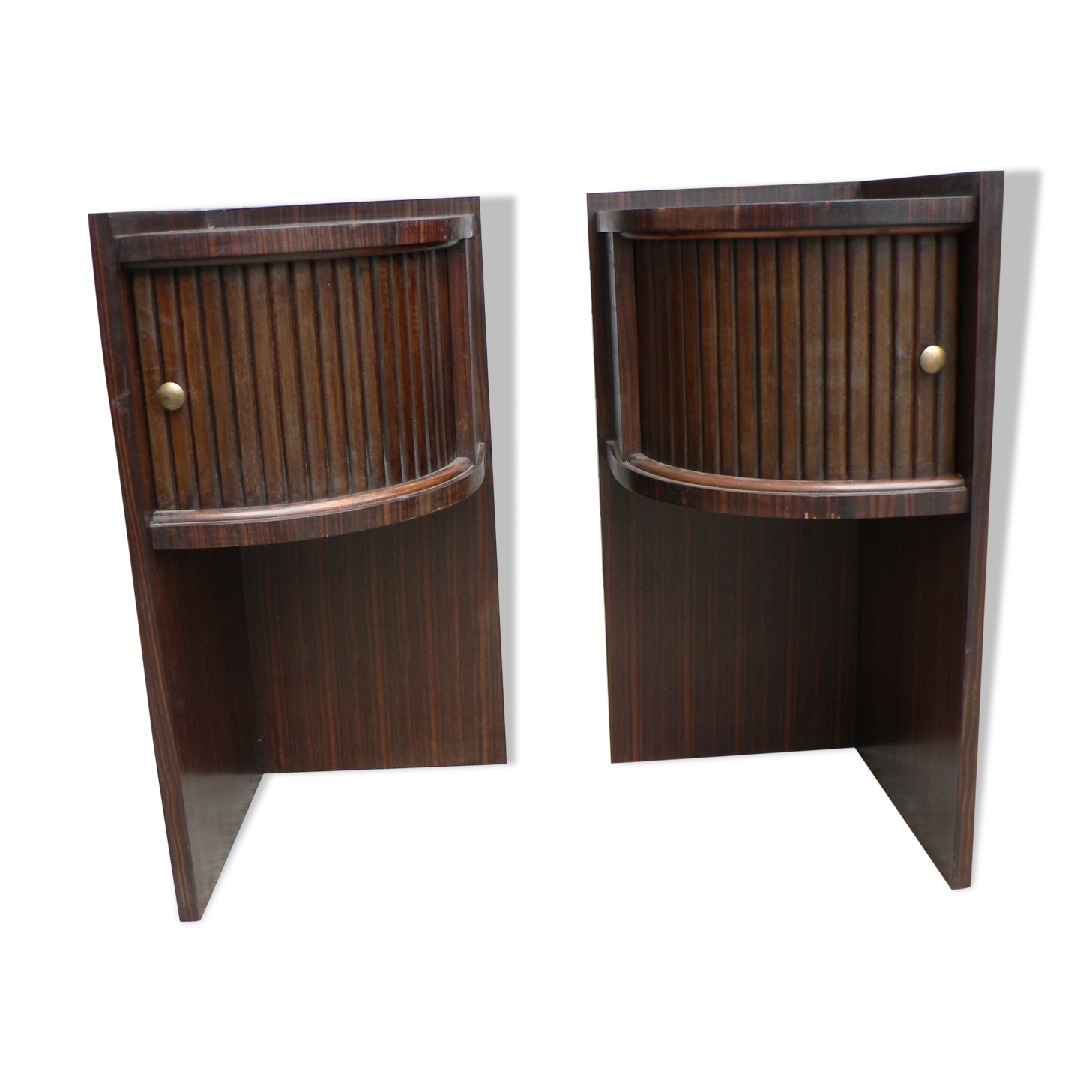 Pair of macassar art deco bedside tables