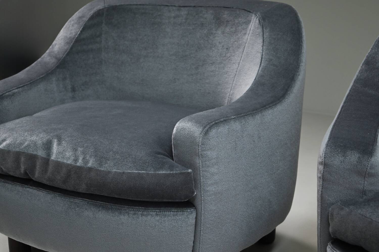 Set of 2 ice blue Mohair lounge chairs, 1950s Italy.