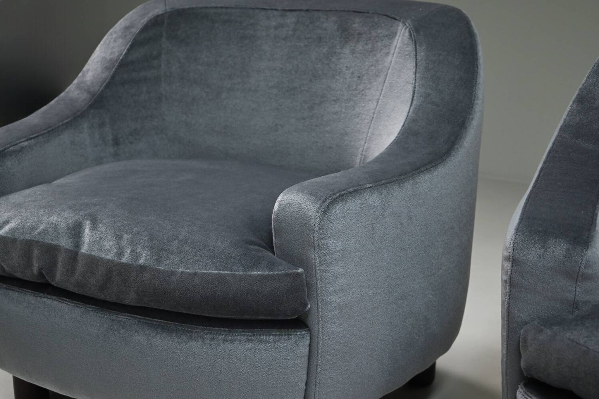 Set of 2 ice blue Mohair lounge chairs, 1950s Italy.