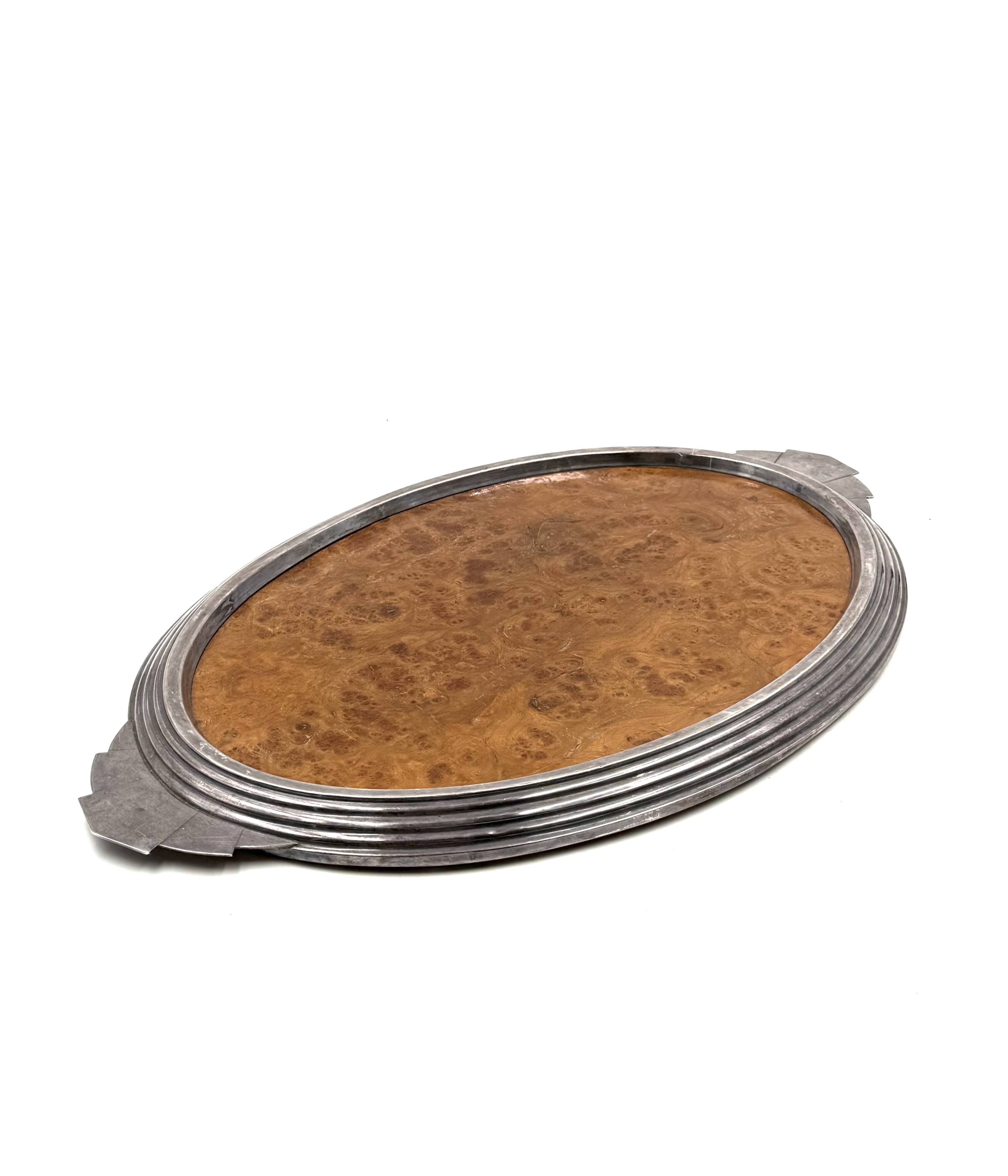 Art Deco burl wood tray, France 1930s