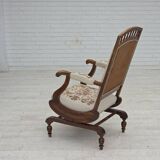 1930s, Danish highback rocking chair, original hand woven wool, ash wood.