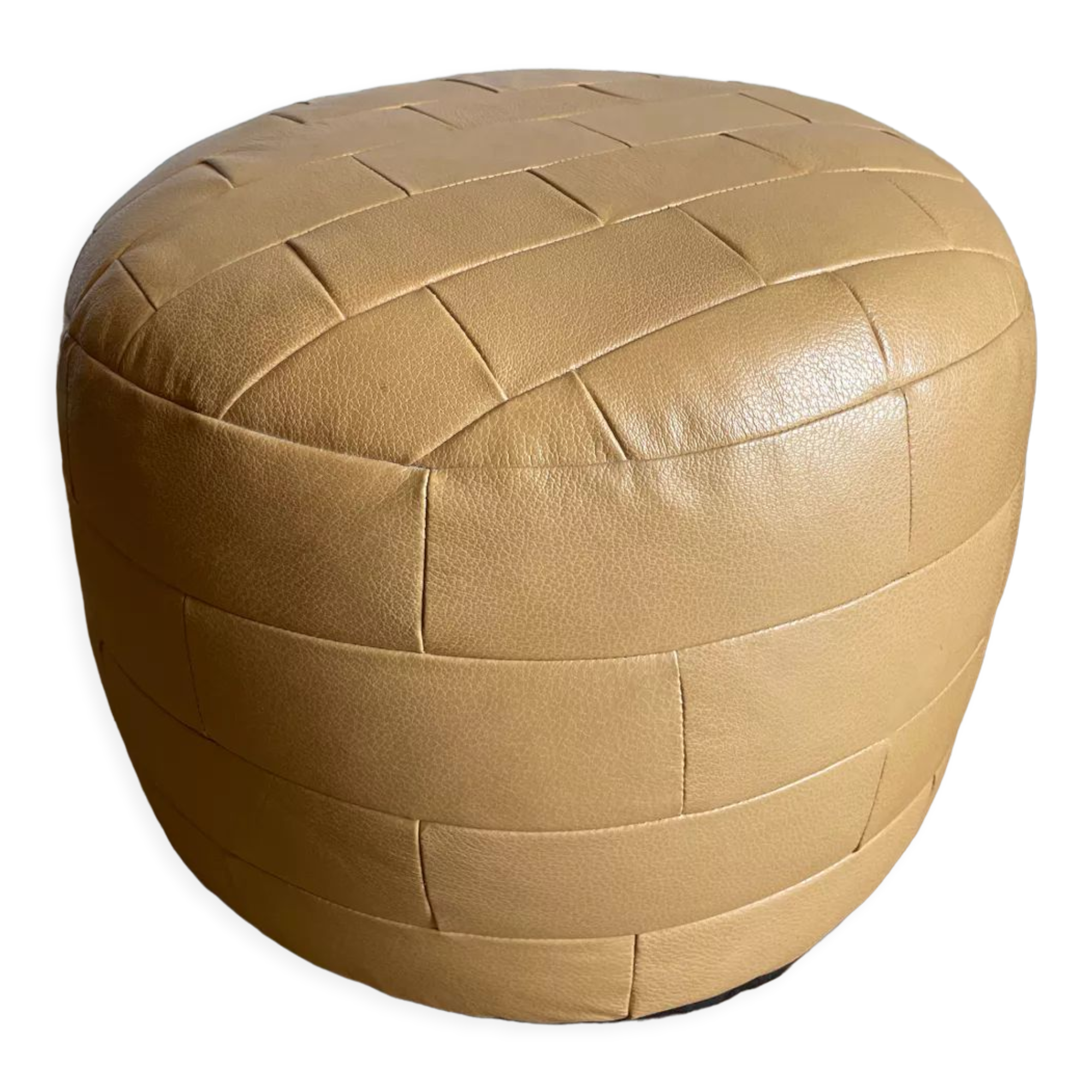 Beige patchwork leather pouf from Sède