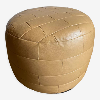 Beige patchwork leather pouf