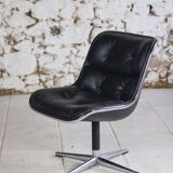 Black leather office chair by Charles Pollock for Knoll