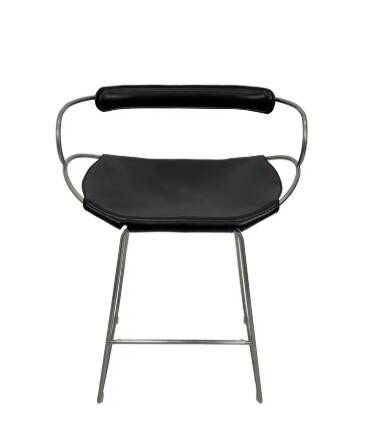 Organic sculptural bar stool c. Backrest Old Silver Steel and Black Leather