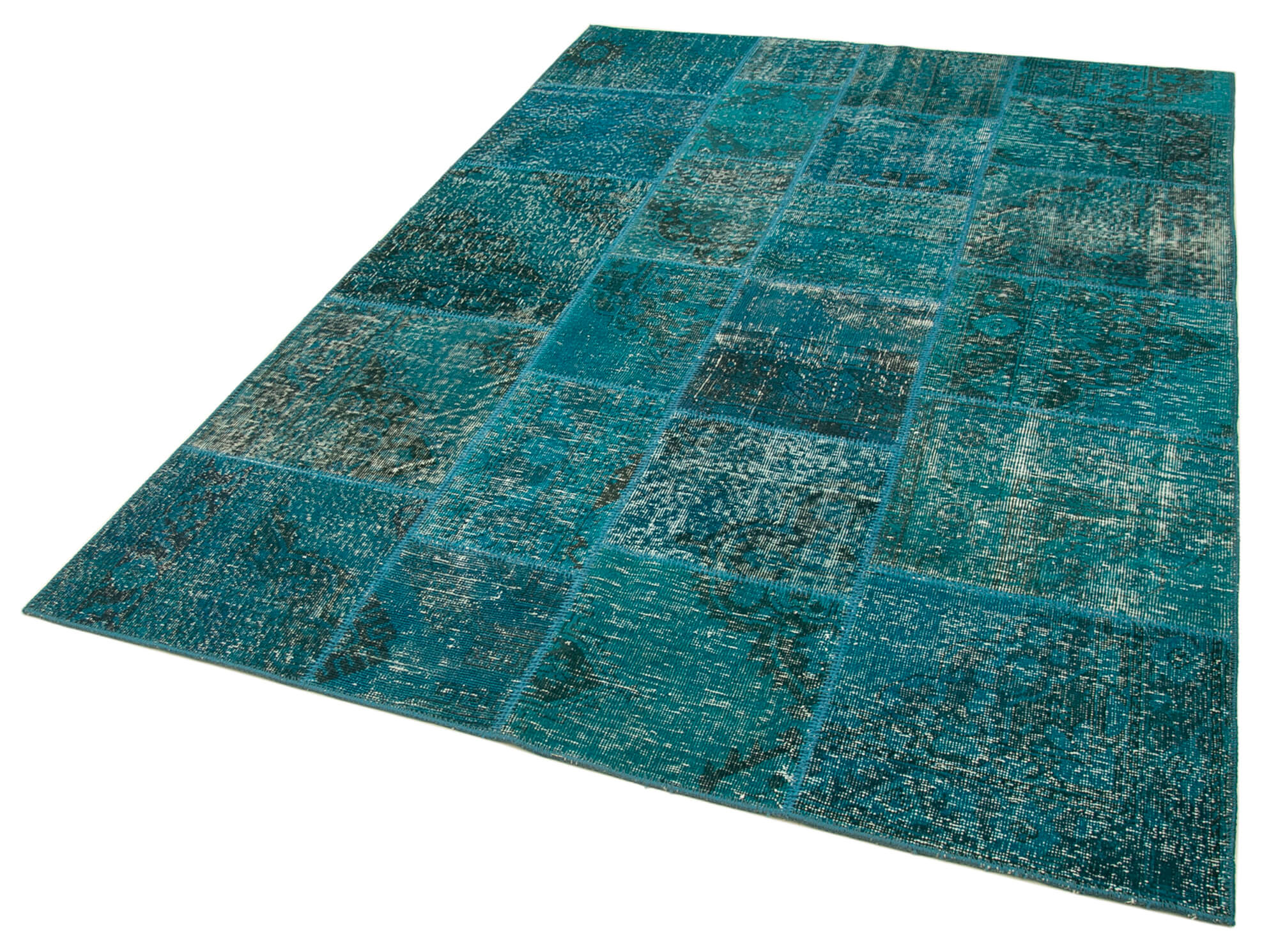 Handmade anatolian vintage 170 cm x 241 cm turquoise patchwork carpet