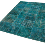 Handmade anatolian vintage 170 cm x 241 cm turquoise patchwork carpet