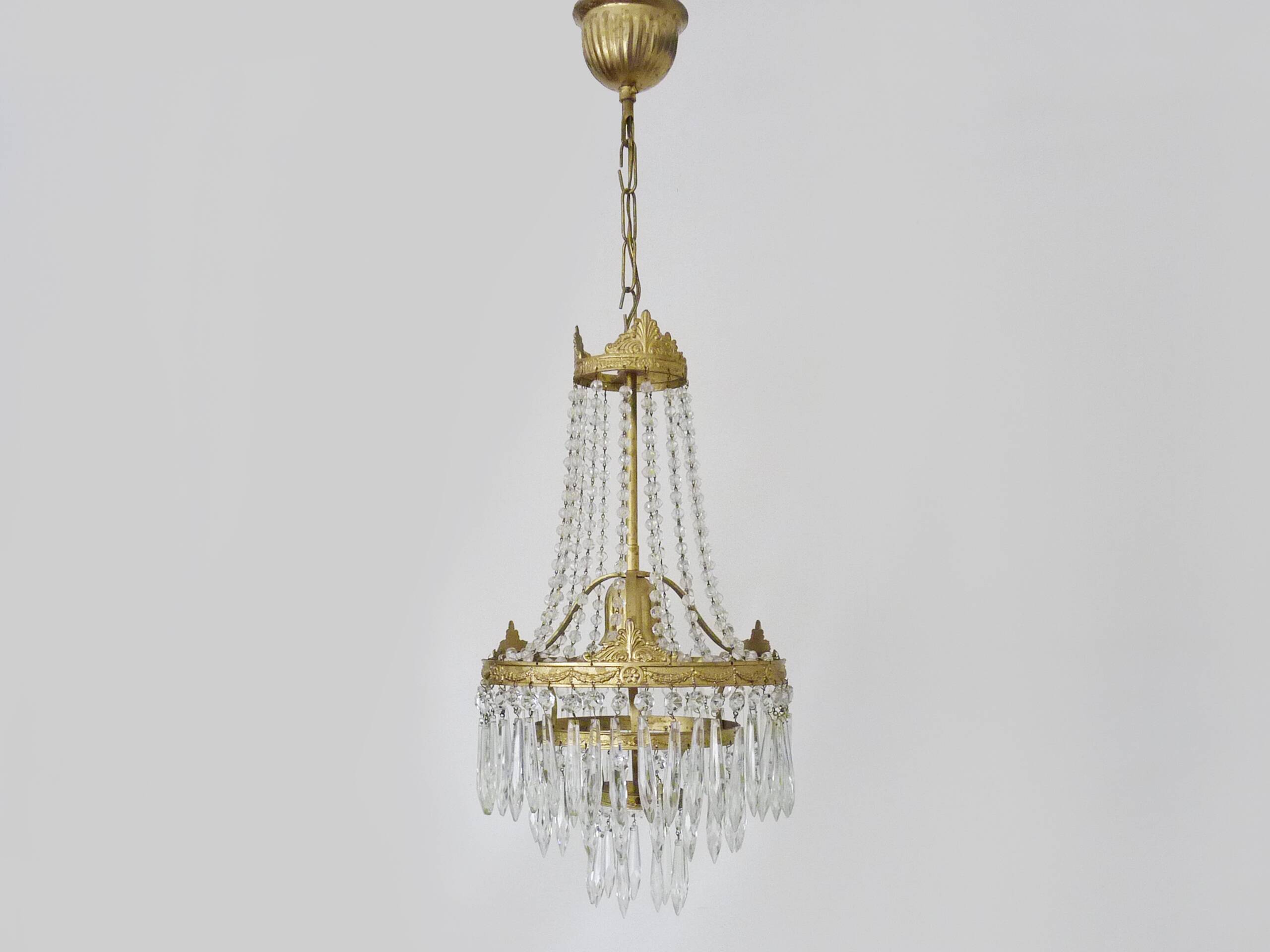 Vintage three-tiered balloon chandelier, glass pendants. 1970s.