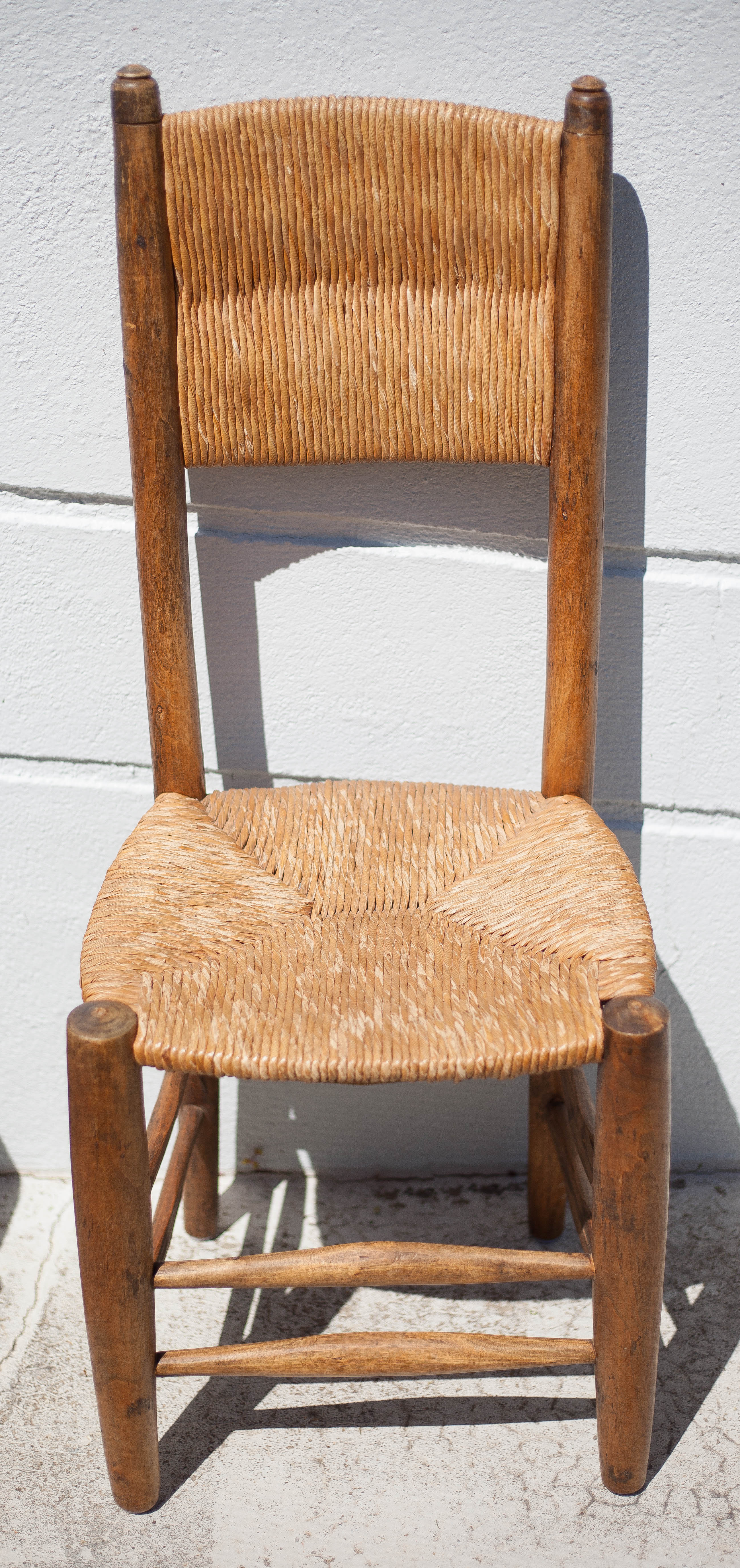 Wooden and straw chair x 4, chair with seat and straw back, chalet, countryside, decoration