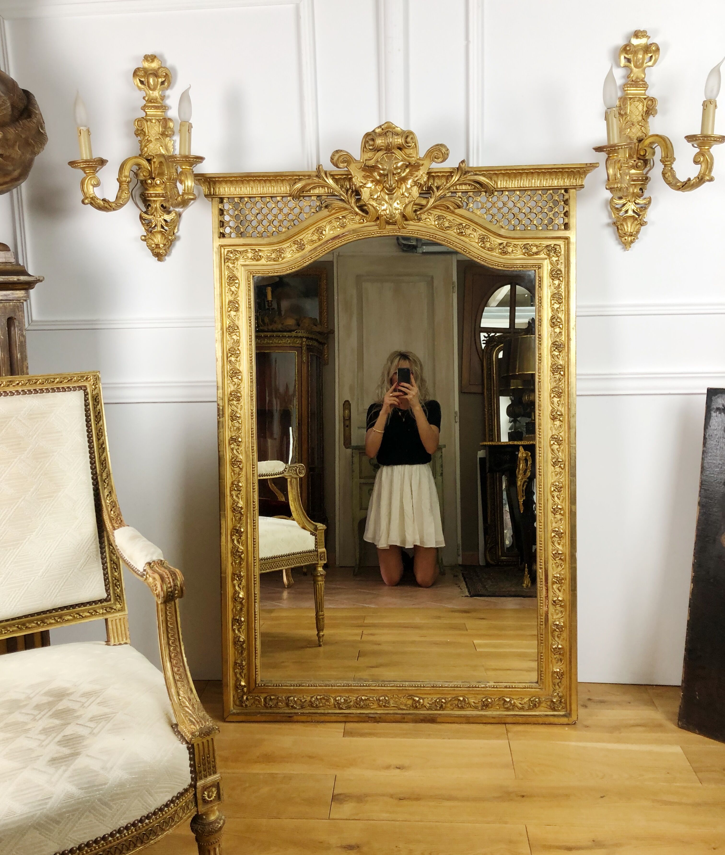Antique fireplace mirror Napoleon III gilt wood nineteenth 98x146cm
