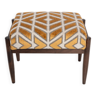 Tabouret vintage en velours jaune-gris à motif du milieu du siècle, Edmund Homa, 1960s