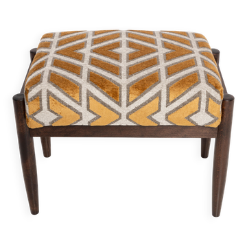 Vintage yellow-grey velvet stool with a mid-century pattern, Edmund Homa, 1960s