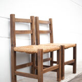 Pair of wooden and straw chairs