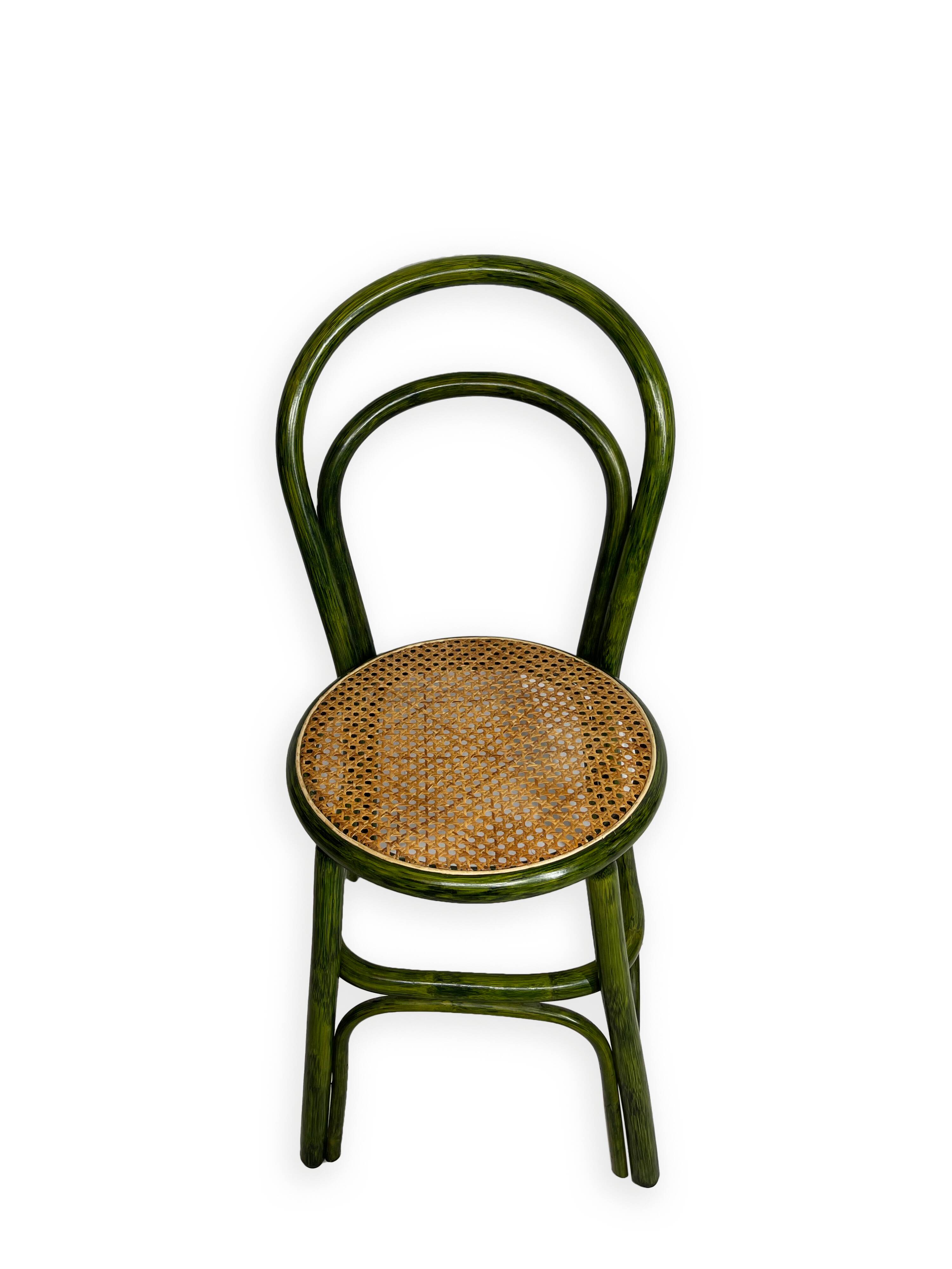 Green rattan wood chairs 1970s