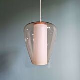 Suspension scandinave en verre satiné blanc et verre transparent rose pâle, 1960