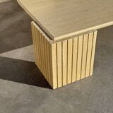 Large designer coffee table in travertine, eye shape, Roche Bobois edition from the 80s