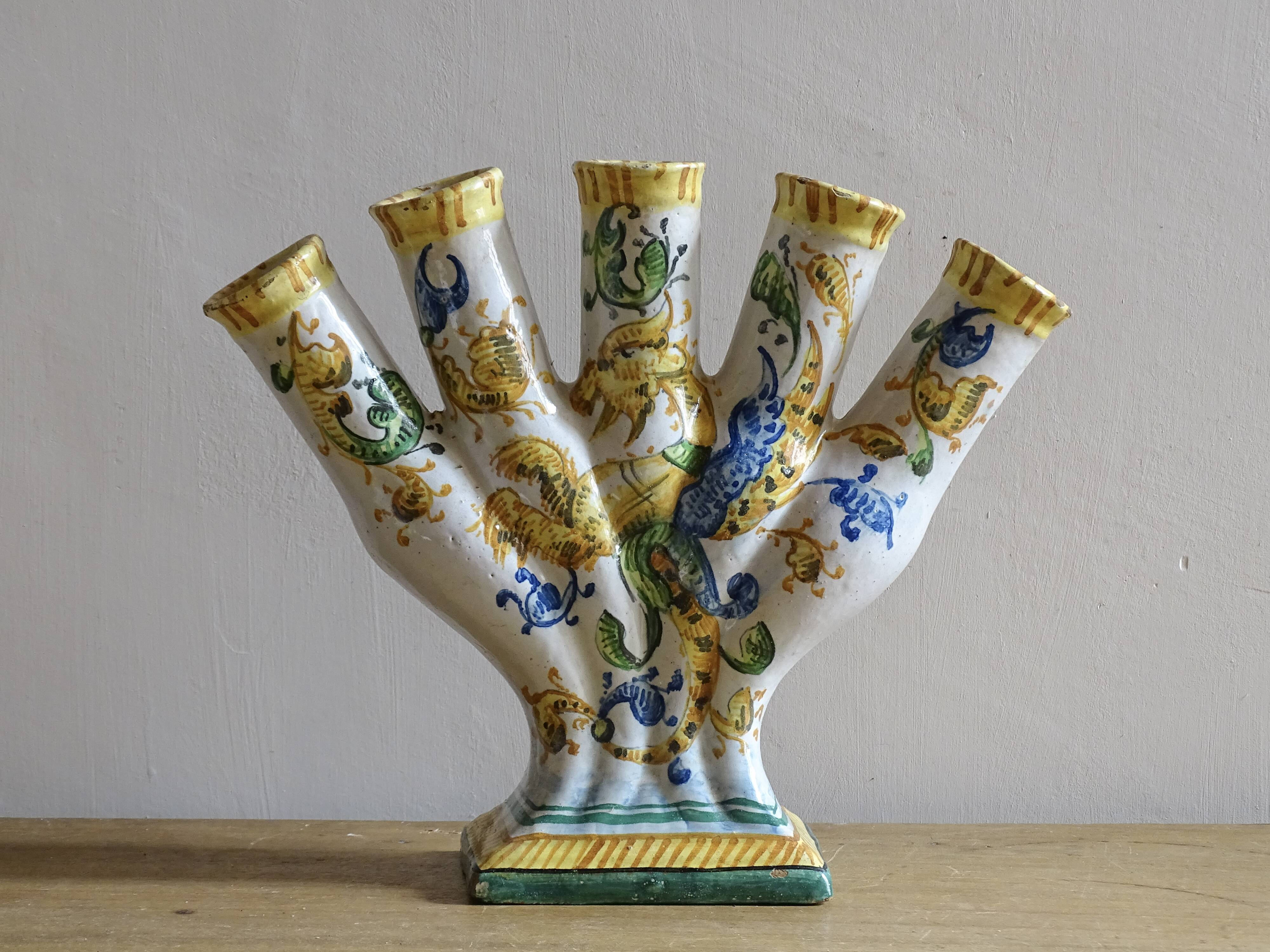 Italian Maiolica Ceramic Tulip Vase or Tulipière