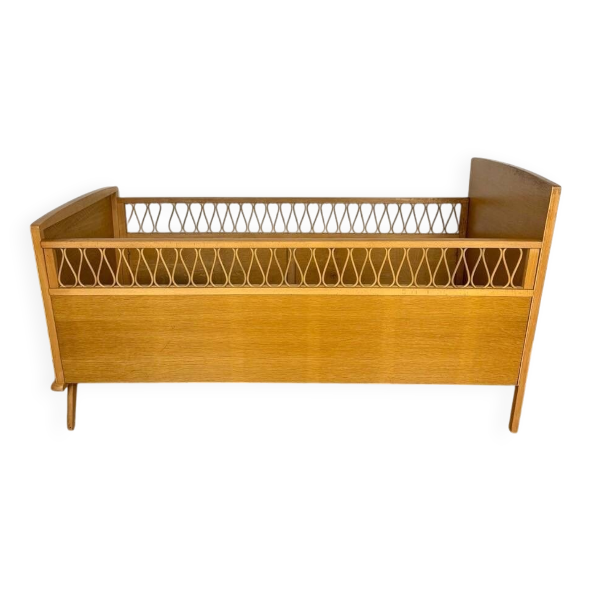 Bohemian wooden and rattan children's bed from the 60s
