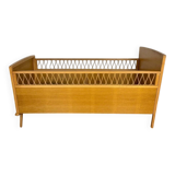 Bohemian wooden and rattan children's bed from the 60s