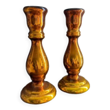 Pair of eglomised glass candle holders