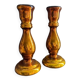 Pair of eglomised glass candle holders