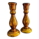 Pair of eglomised glass candle holders