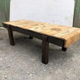Vintage ceramic coffee table with herbarium decorations by Roger Capron, solid beech base.