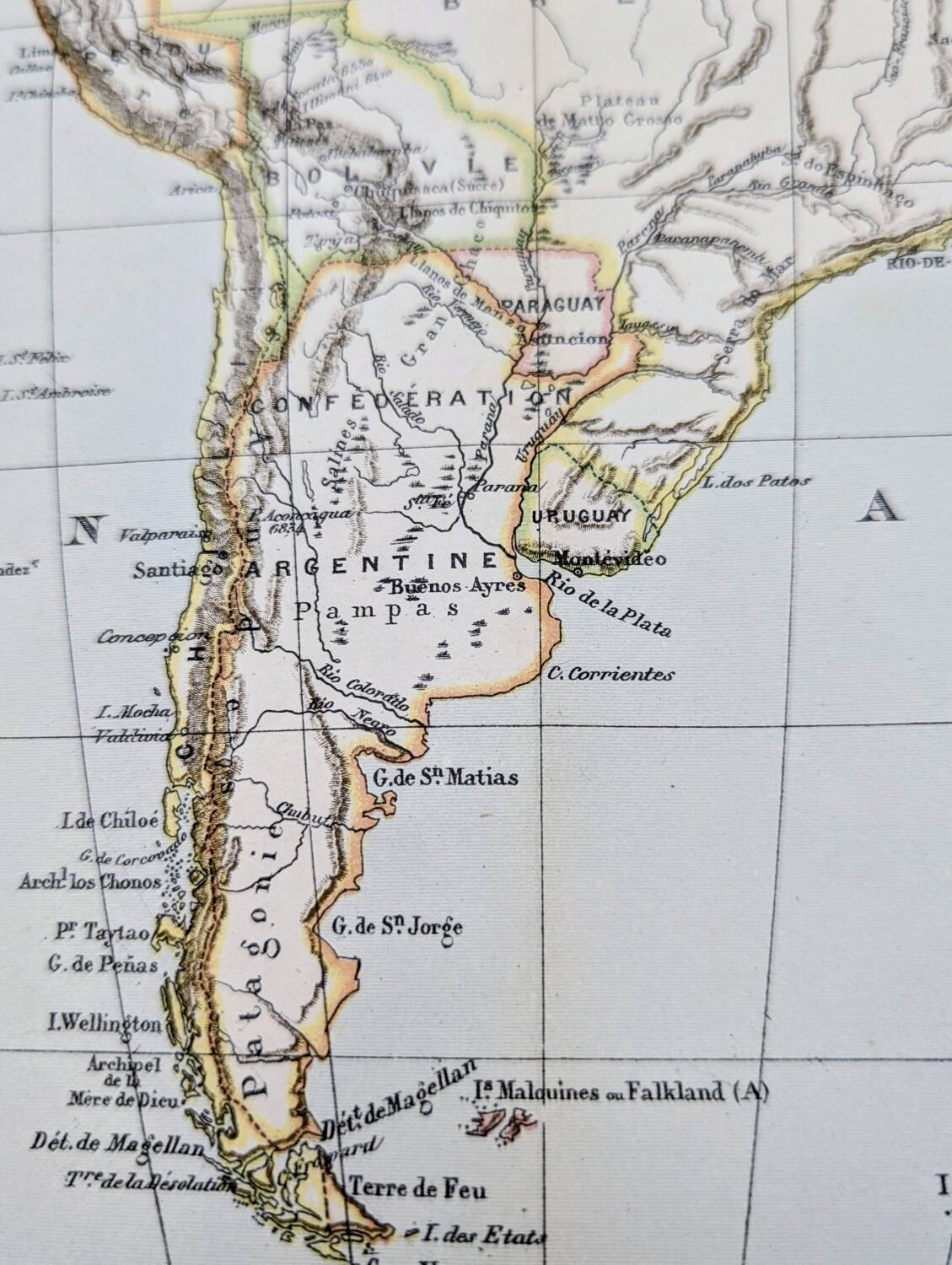 South America, vintage map, 1887, Authentic