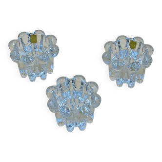 Set of 3 vintage glass candle holders – Glassware from Reims