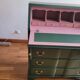 Vintage upcycled secretary in green and pink, original handles.