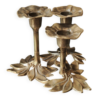 Chandelier floral à 3 flammes, style Art Nouveau. En laiton, Années 70