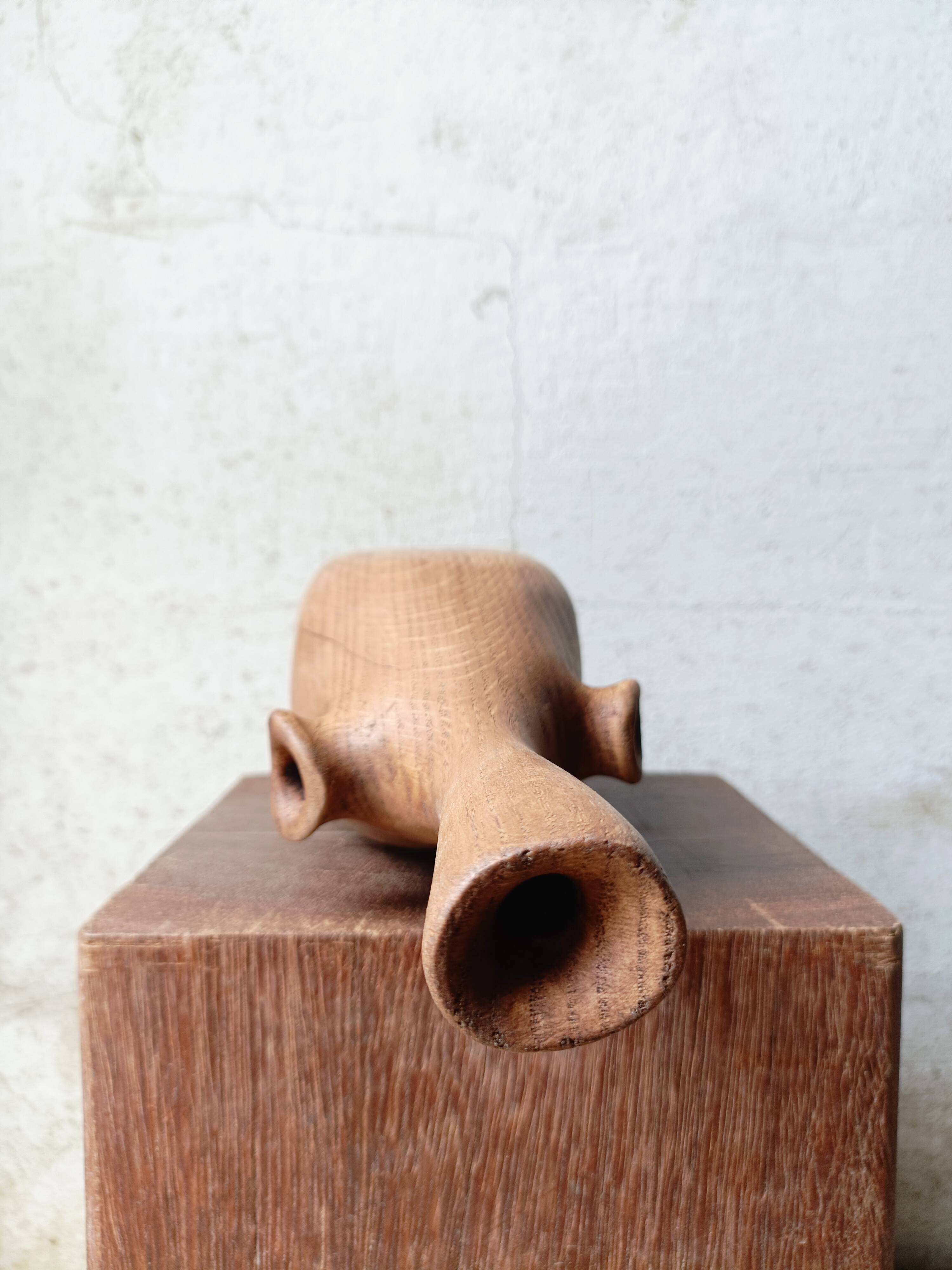 Vase / sculpture in solid carved oak