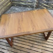 Extendable teak table, sled base, vintage style.