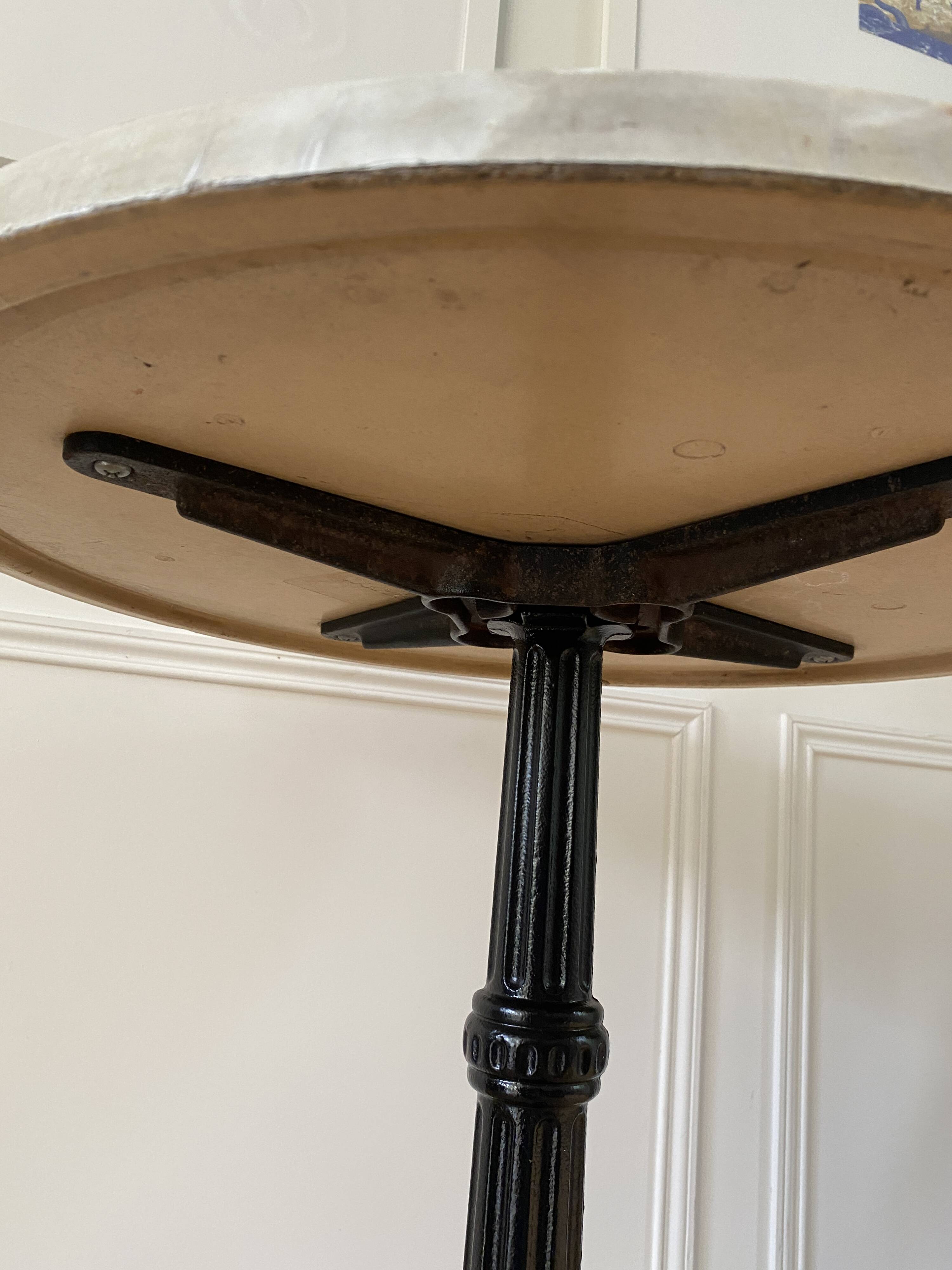 Bistro table, vintage side table, cast iron legs, imitation resin top