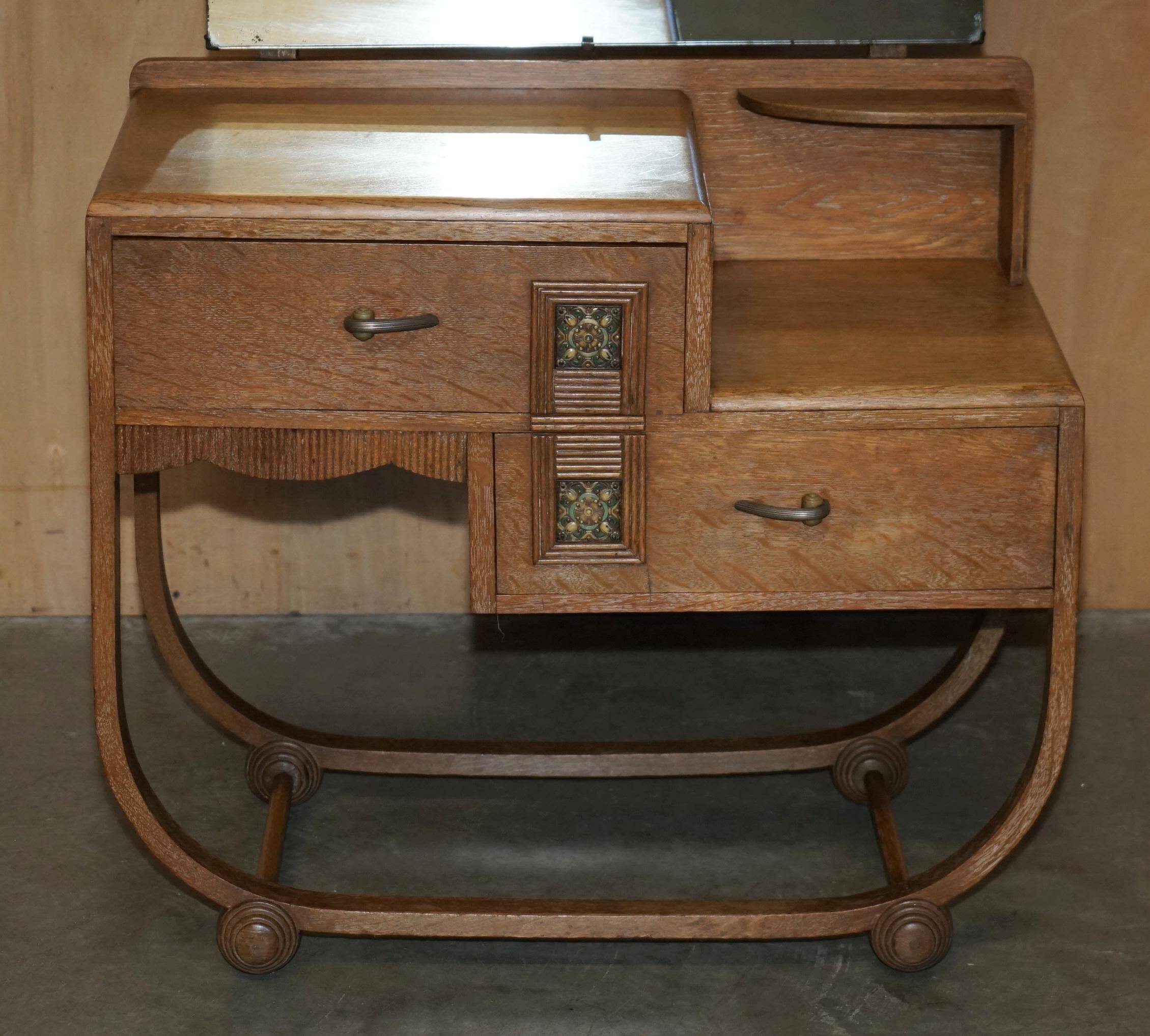 Art Deco whitewashed oak dressing table with Heal's stool.
