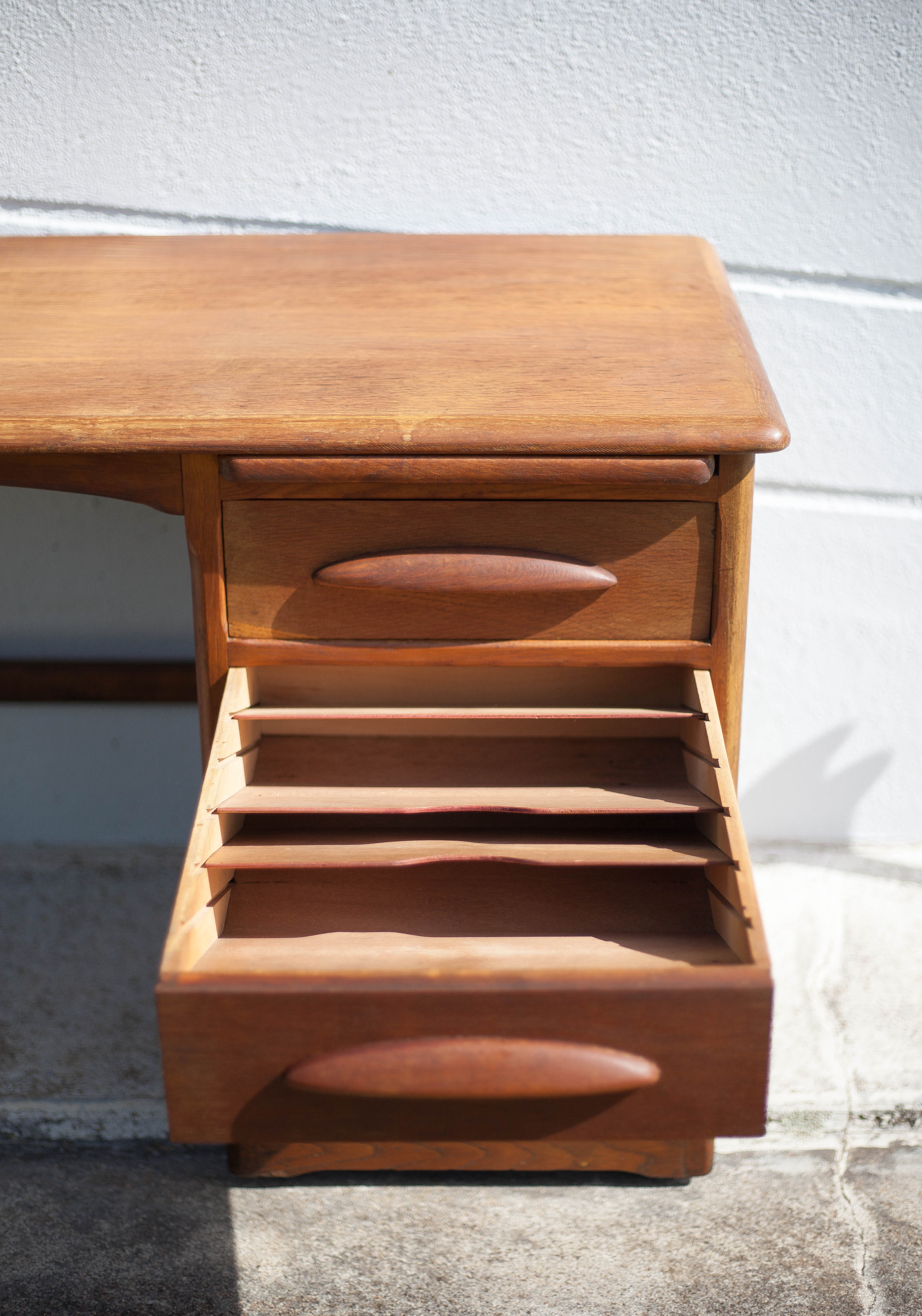American wood desk, desk with drawers and folding extension, 50s